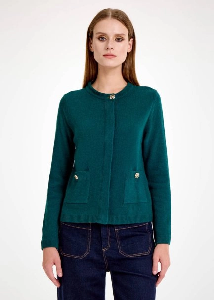 DETACHABLE COLLAR DETAILED MALACHITE KNIT CARDIGAN - 6