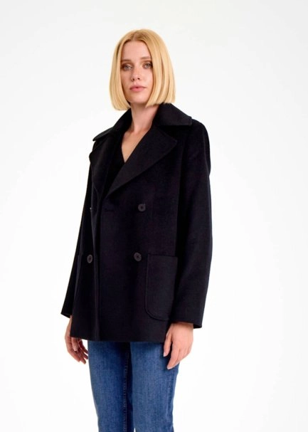 DOUBLEBREASTED BLACK WOOL COAT - 4