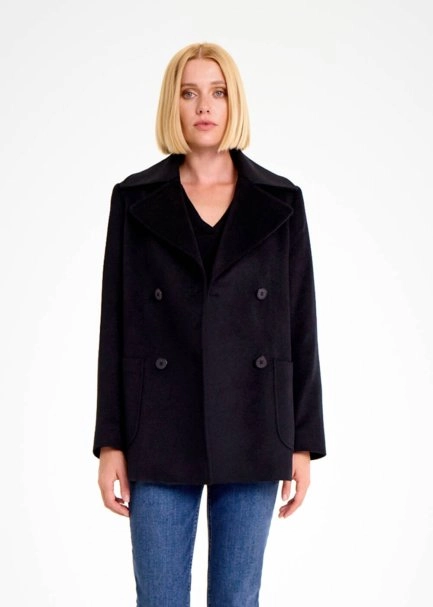 DOUBLEBREASTED BLACK WOOL COAT - 3