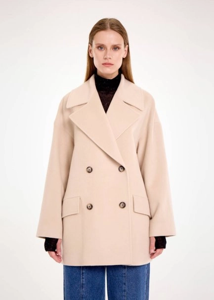 DOUBLEBREASTED OVERSIZE BEIGE WOOL COAT - 1