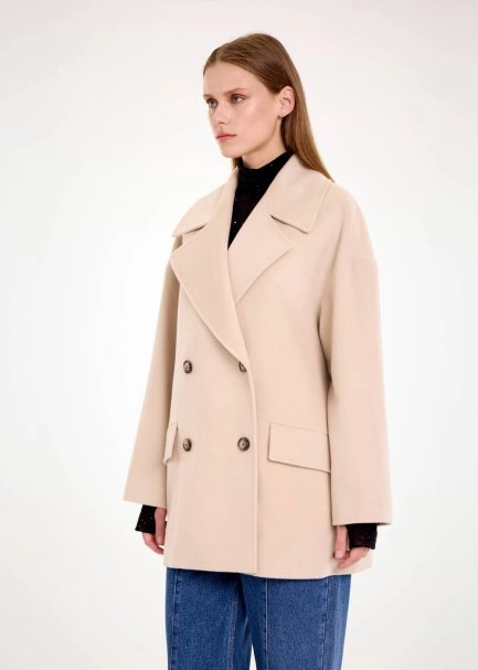 DOUBLEBREASTED OVERSIZE BEIGE WOOL COAT - 3