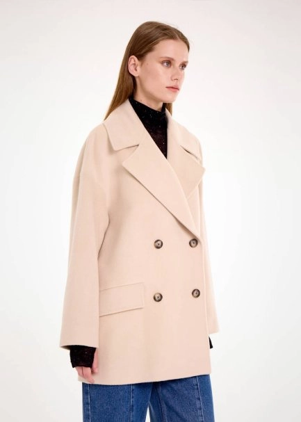 DOUBLEBREASTED OVERSIZE BEIGE WOOL COAT - 4