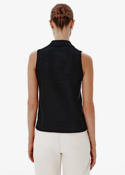 Draped Collar Black Knit Top - 5