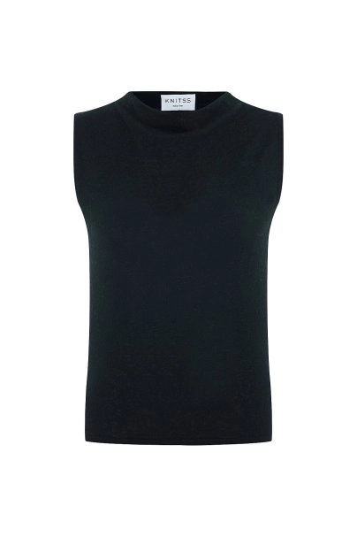 Draped Collar Black Knit Top - 6