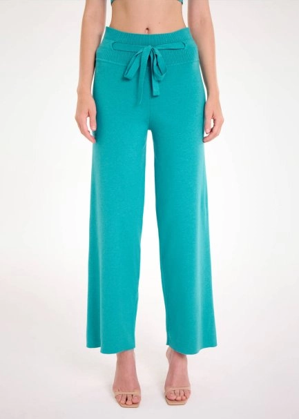 DRAWSTRING TEAL KNIT PANTS - 1
