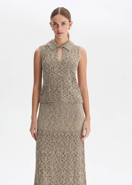 DROP COLLAR CACAO KNIT TOP - 2