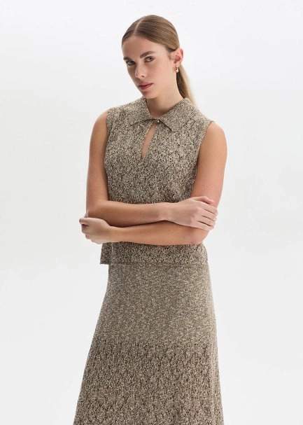 DROP COLLAR CACAO KNIT TOP - 3