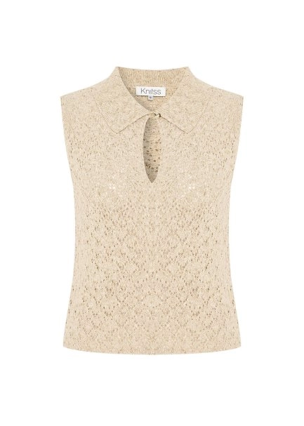 DROP COLLAR SAND KNIT TOP - 6