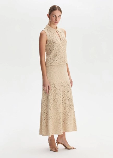 DROP COLLAR SAND KNIT TOP - 3