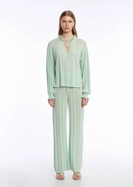 DROP COLLAR SPECIAL DESIGN MINT KNIT TOP - 2