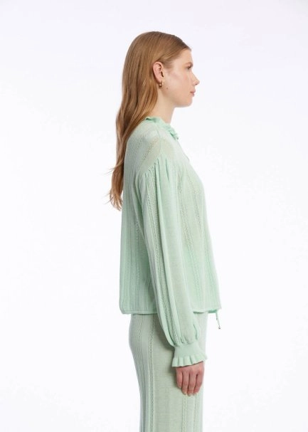 DROP COLLAR SPECIAL DESIGN MINT KNIT TOP - 3