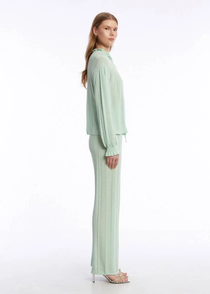 DROP COLLAR SPECIAL DESIGN MINT KNIT TOP - 4