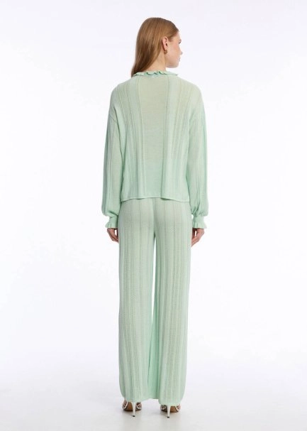 DROP COLLAR SPECIAL DESIGN MINT KNIT TOP - 5