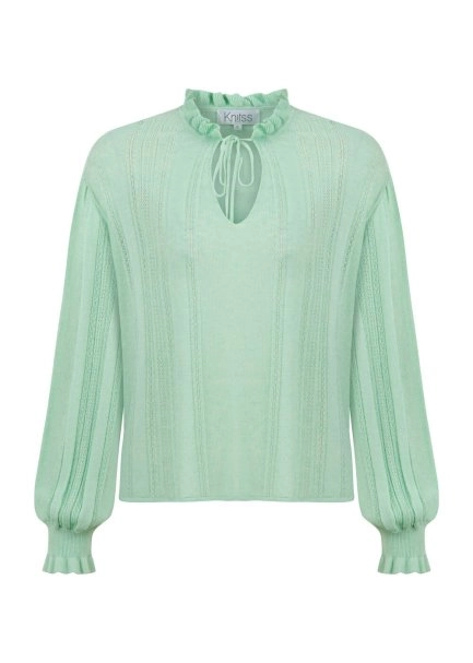 DROP COLLAR SPECIAL DESIGN MINT KNIT TOP - 6
