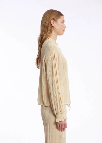 DROP COLLAR SPECIAL DESIGN SAND KNIT TOP - 3