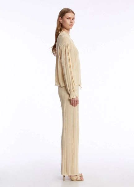 DROP COLLAR SPECIAL DESIGN SAND KNIT TOP - 4