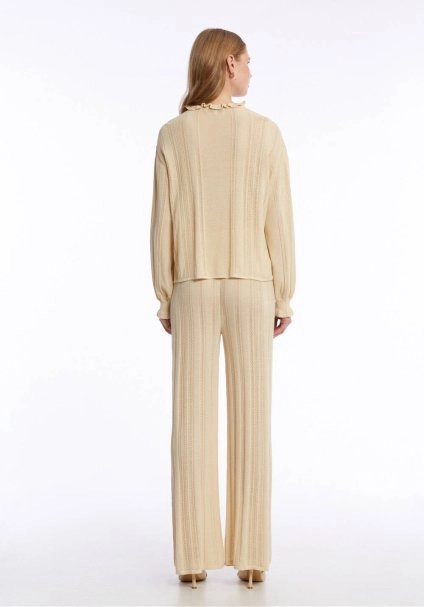 DROP COLLAR SPECIAL DESIGN SAND KNIT TOP - 5