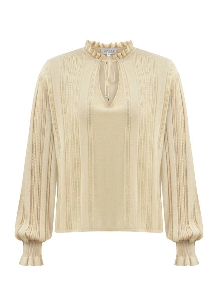 DROP COLLAR SPECIAL DESIGN SAND KNIT TOP - 6