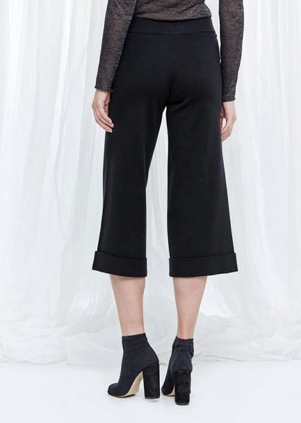 Duble Paça Kısa Siyah Triko Pantolon - 3