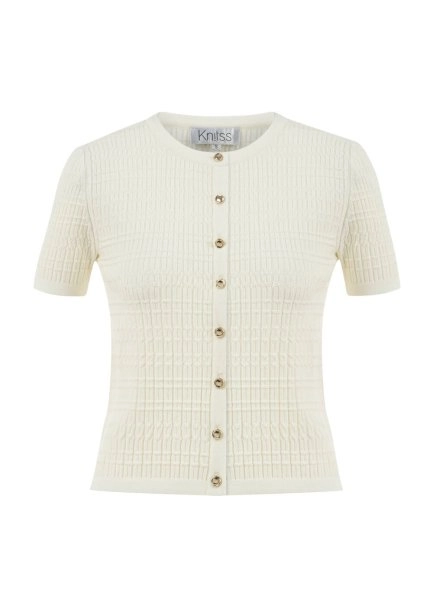 Düğme Kapamalı Ekru Triko Üst - 8