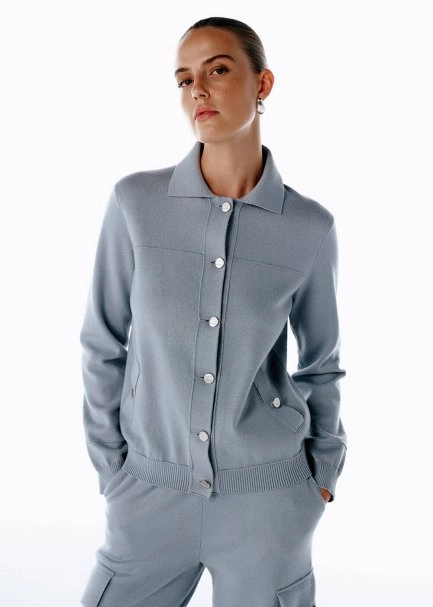 Düğme Kapamalı Mavi Triko Spor Ceket - 3