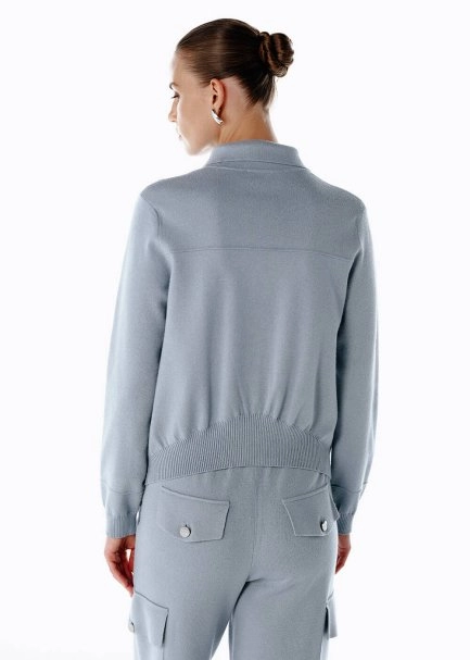 Düğme Kapamalı Mavi Triko Spor Ceket - 5