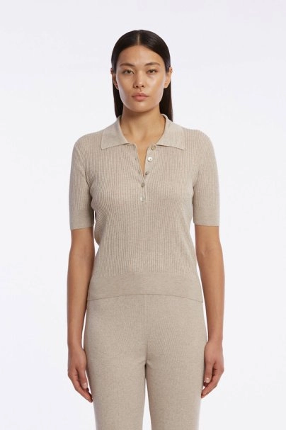 Düğme Kapamalı Polo Yaka Bej Triko Üst - 1