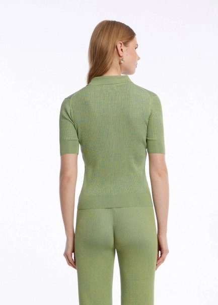 Düğme Kapamalı Polo Yaka Yeşil Triko Üst - 5