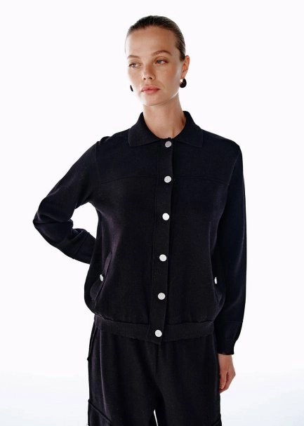 Düğme Kapamalı Siyah Triko Spor Ceket - 4