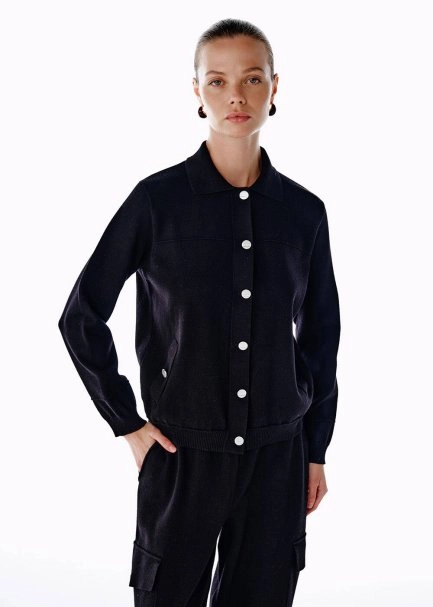 Düğme Kapamalı Siyah Triko Spor Ceket - 3