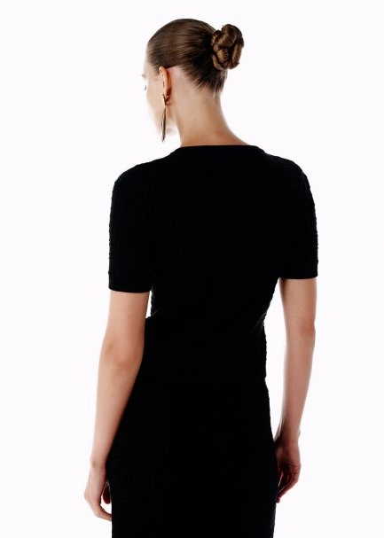 Düğme Kapamalı Siyah Triko Üst - 5