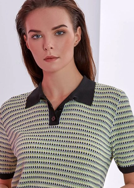 Polo Yaka Siyah Triko Üst - 5