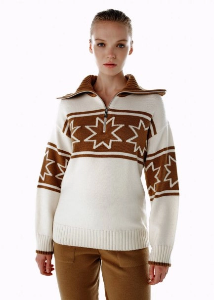 ECRU CAMEL CONTRAST STAR PATTERNED SWEATER - 1
