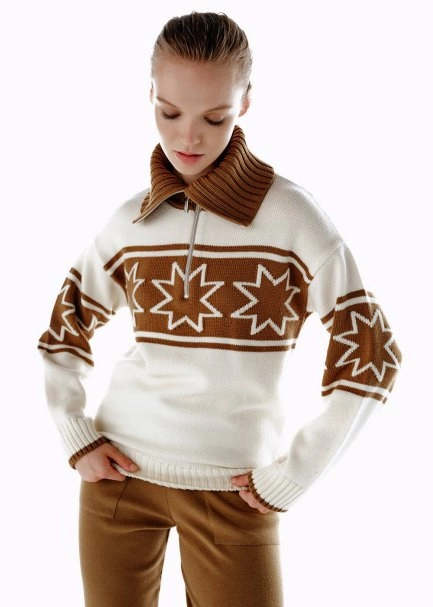 ECRU CAMEL CONTRAST STAR PATTERNED SWEATER - 4