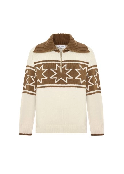 ECRU CAMEL CONTRAST STAR PATTERNED SWEATER - 6