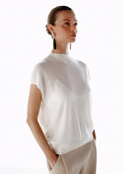 ECRU MERINO WOOL BLEND KNIT TOP - 4