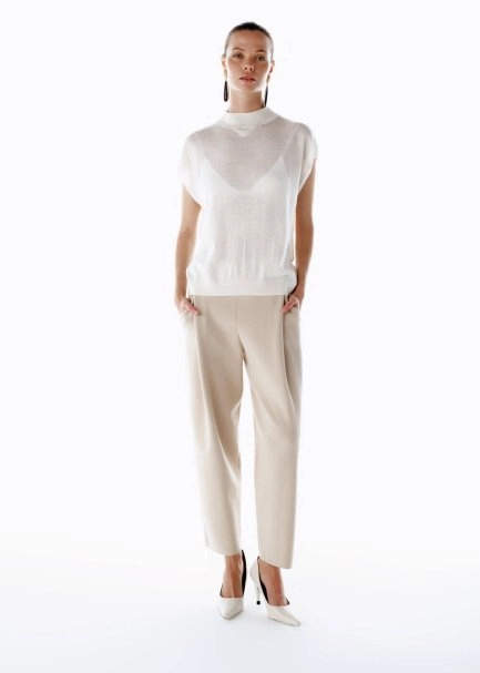 ECRU MERINO WOOL BLEND KNIT TOP - 3