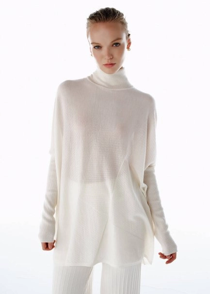 ECRU MERINO WOOL BLEND KNIT TUNIC - 1