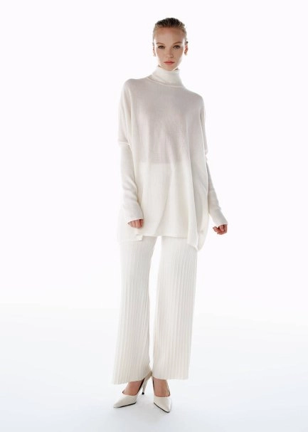 ECRU MERINO WOOL BLEND KNIT TUNIC - 2