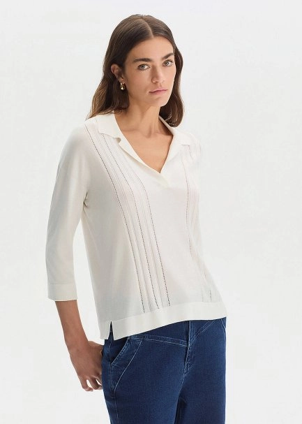 ECRU SILK BLEND POLO NECK SWEATER - 2