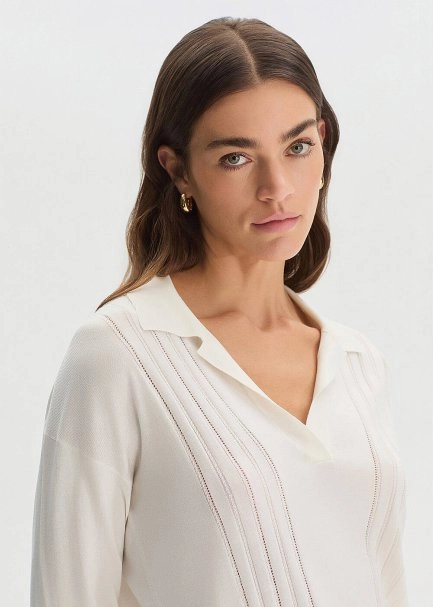 ECRU SILK BLEND POLO NECK SWEATER - 3