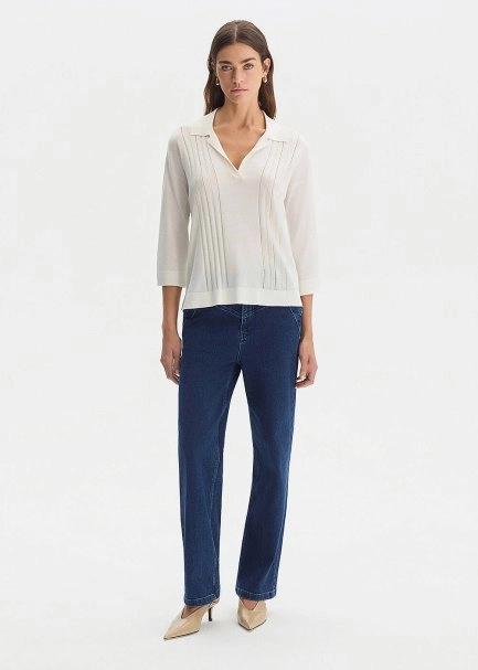 ECRU SILK BLEND POLO NECK SWEATER - 4