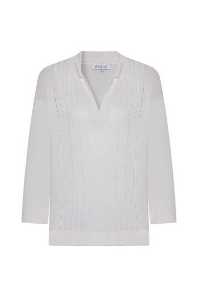 ECRU SILK BLEND POLO NECK SWEATER - 6