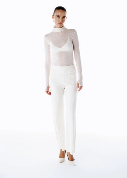 ECRU ULTRAFINE MERINO WOOL BLEND KNIT TOP - 2