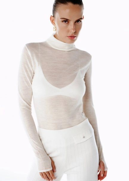 ECRU ULTRAFINE MERINO WOOL BLEND KNIT TOP - 3