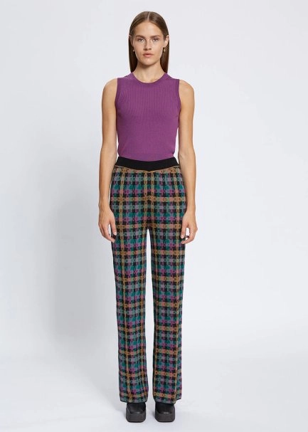 Ekose Desenli Jakar Triko Pantolon - 1