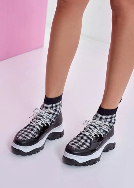 Ekose Desenli Siyah Spor Ayakkabı - 4