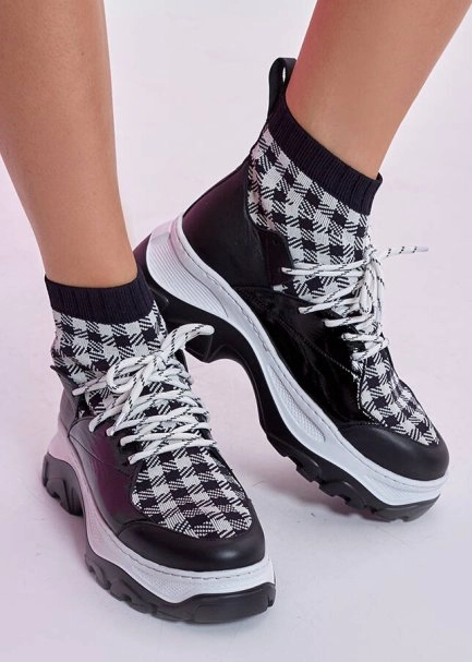 Ekose Desenli Siyah Spor Ayakkabı - 5