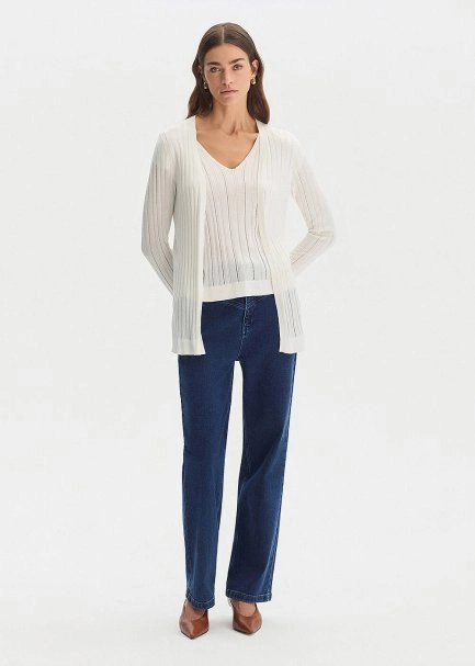 Ekru İpek Karışımlı Triko Hırka - 2