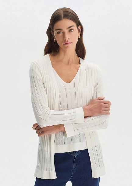 Ekru İpek Karışımlı Triko Hırka - 1